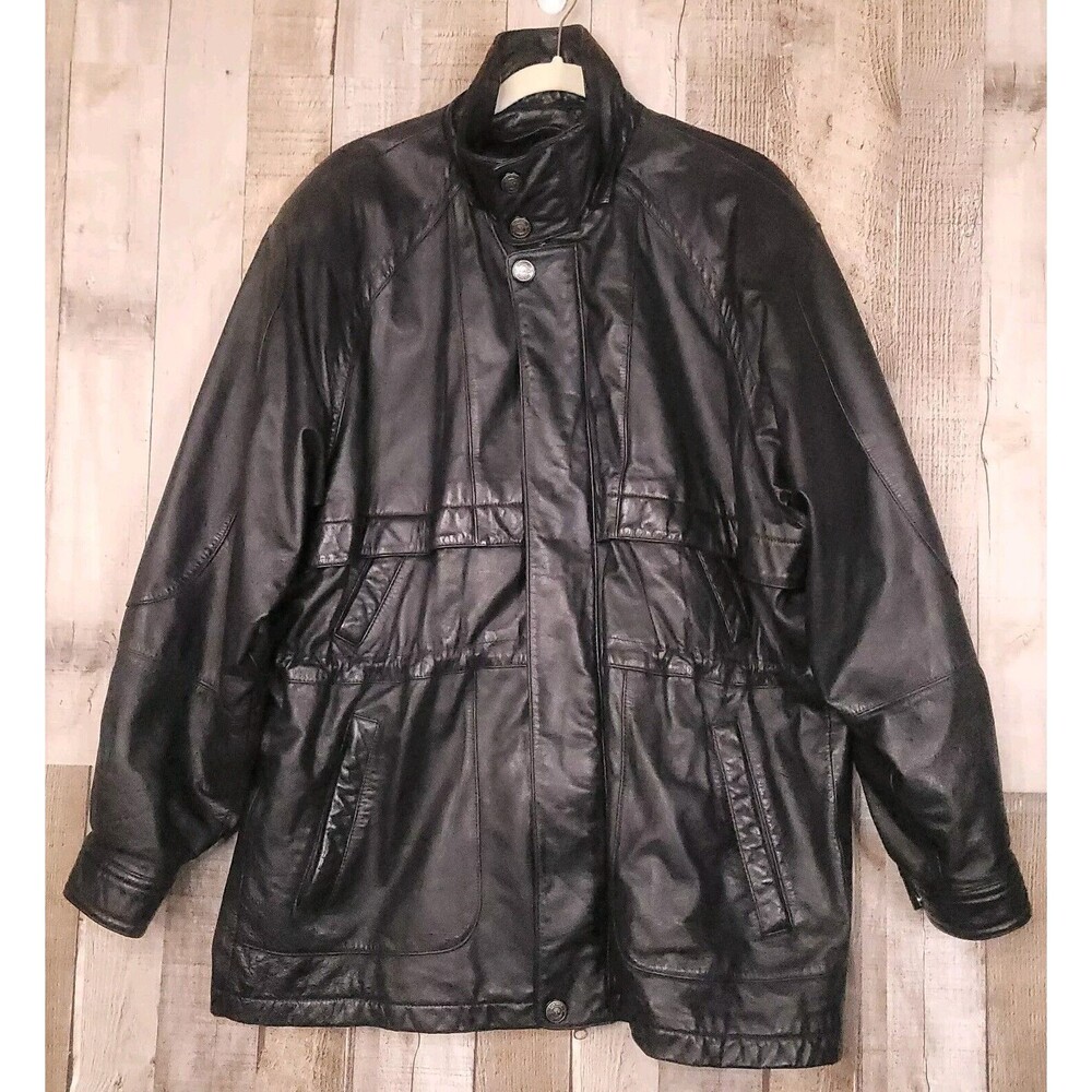 Vintage Wilsons Leather Jacket Mens Small Black Zip Tie Waist 4 Front Pockets